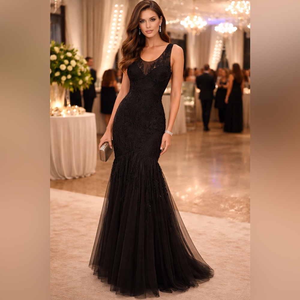 NWT Stunning Black Evening Mermaid Gown